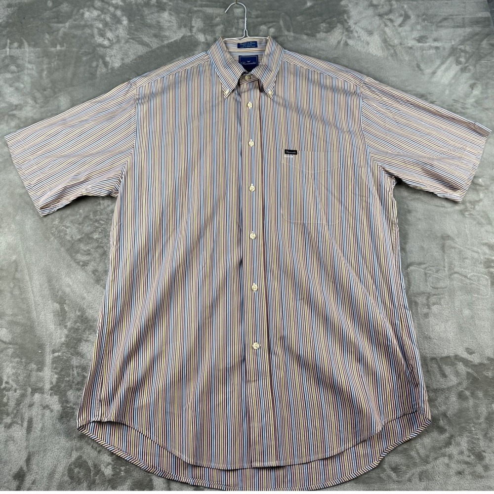 Faconnable Shirt Mens L Multi-Color Stripe Short Sleeve Button-Down EUC